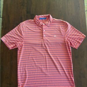 Southern Tide Polo Shirt - Coral and Blue Stripes